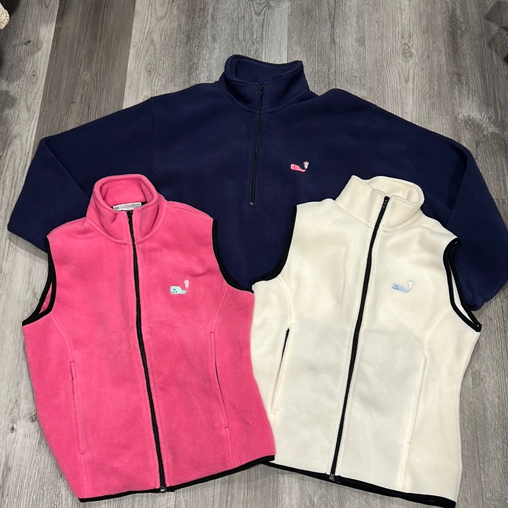 Bundle of 3 Port Authority Lacrosse Fleeces, One 1/4 zip & 2 Vests, size XS